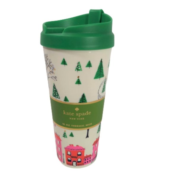 Kate Spade Holiday Village Thermal Mug 16 oz NEW